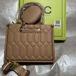 SOFT Taupe/Beige lightly pad’d Quilted 3pc Set - Bag, Pouch, & Crsbdy strap